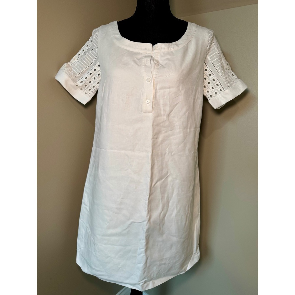 Vineyard Vines Women's City Shift Dress White Cotton Linen Eyelet Sleeve Size 2